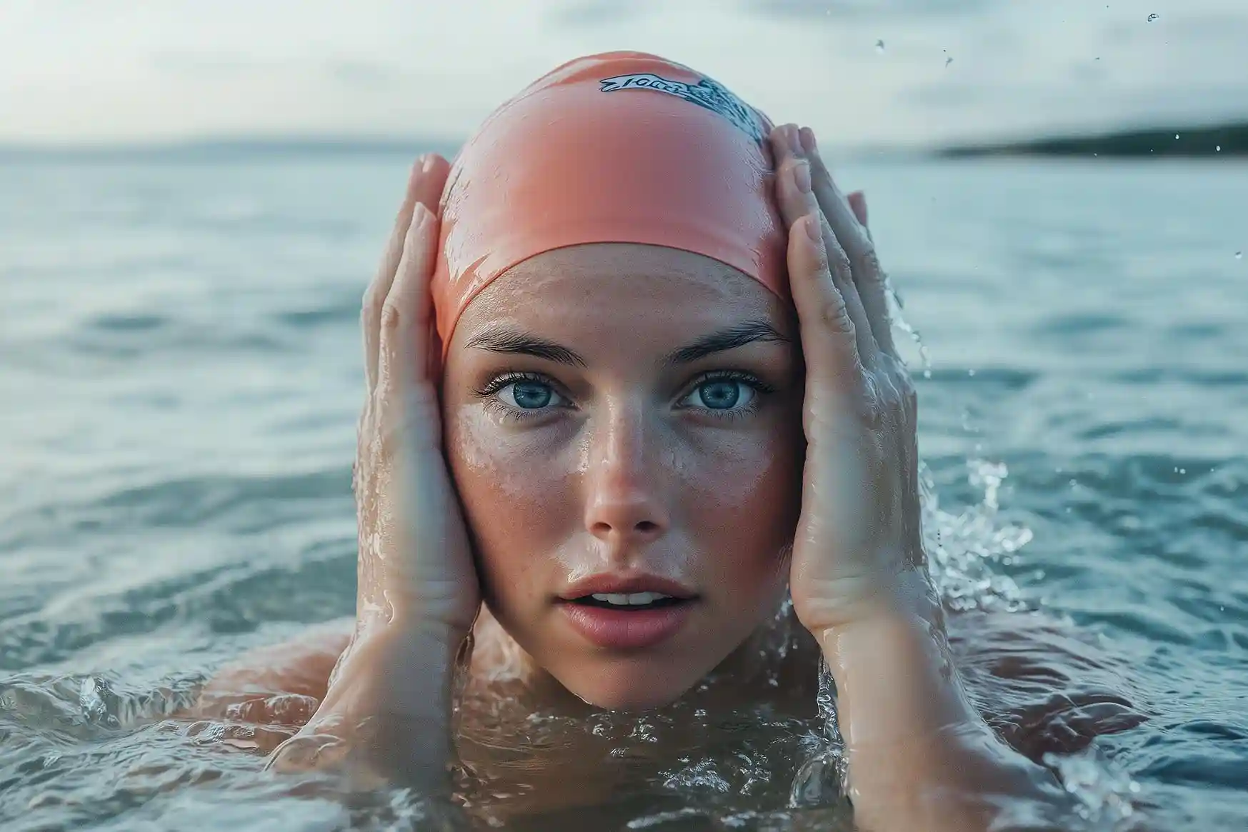 Wearing a swim cap to protect hair extensions